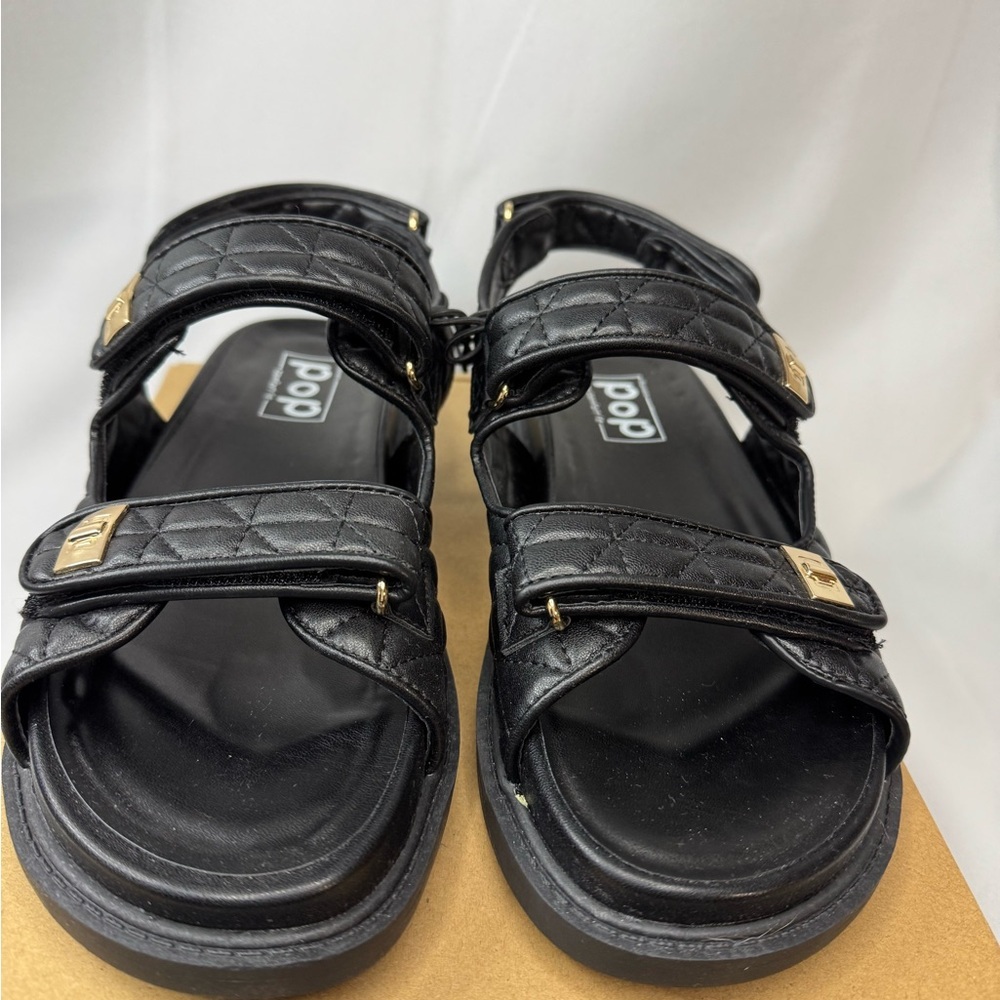 POP Yield Women’s size 9 Adjustable‎ Strap Black Quilted Sandals Molded Footbed - Picture 4 of 8